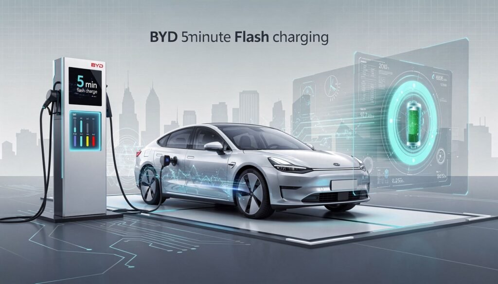 BYD's 2026 EV Gamechanger: 5-Min Charging & 400-Mile Range — illustration for BYD 5-min flash charging